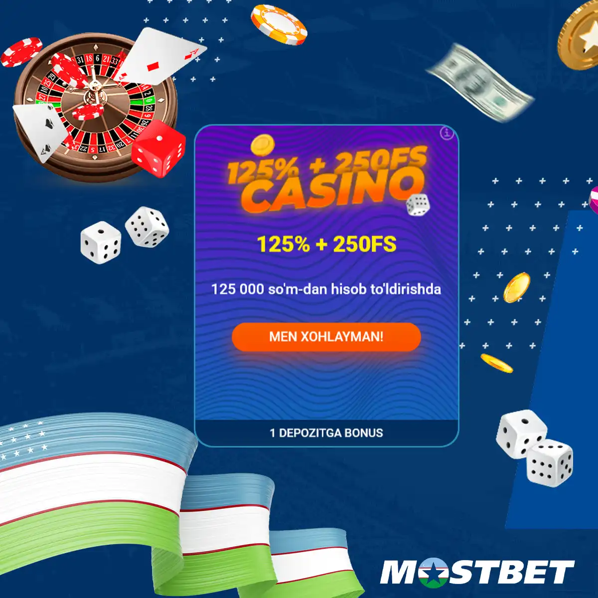 Mostbet 125% kazino xush kelibsiz bonusini taklif etadi