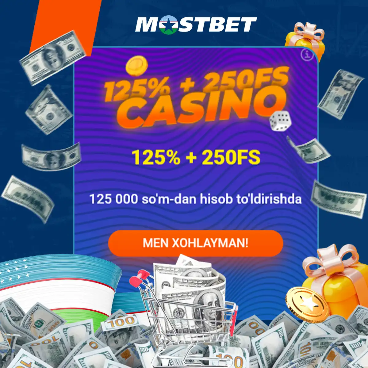 Mostbet ajoyib 125% kazino xush kelibsiz bonusini taklif etadi