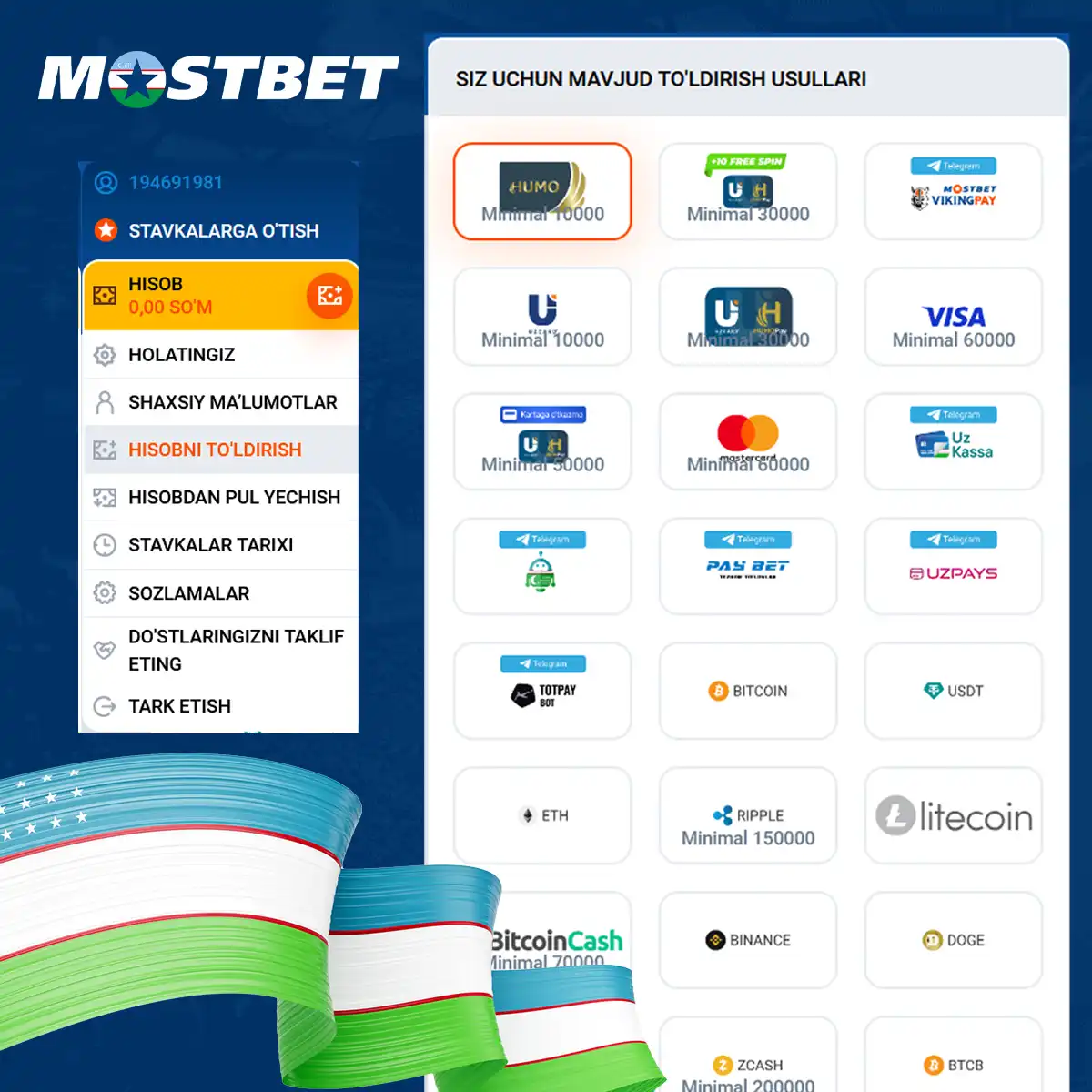 Mostbet Uzbekistan to'lov usullari